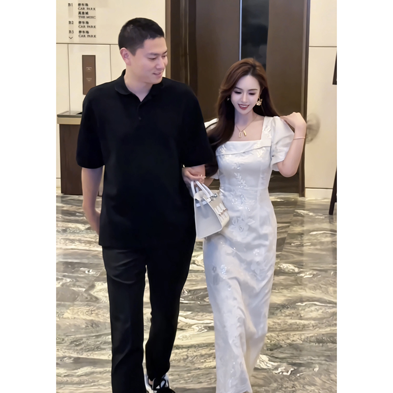董小姐高端定制2025夏季穿搭女装裙子法式万针刺绣100%天丝连衣裙
