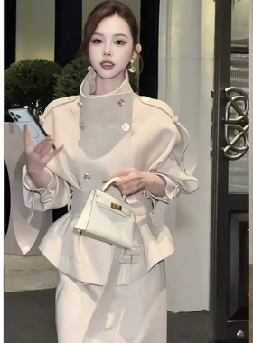 董小姐秋装羊毛短外套半裙套装
