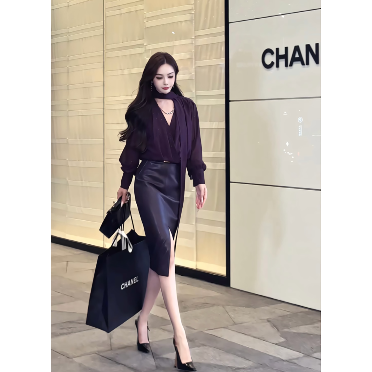 董小姐高端定制半身裙女2026新款黑色御姐风蛋白皮裙配腰带包臀裙