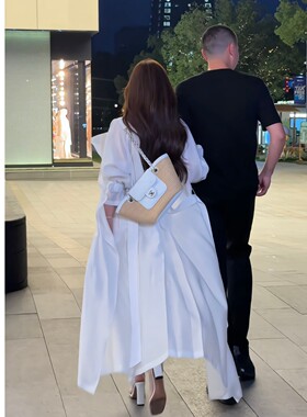 董小姐高端定制女装夏装新款气质翻领系带防晒风衣长款白色风衣