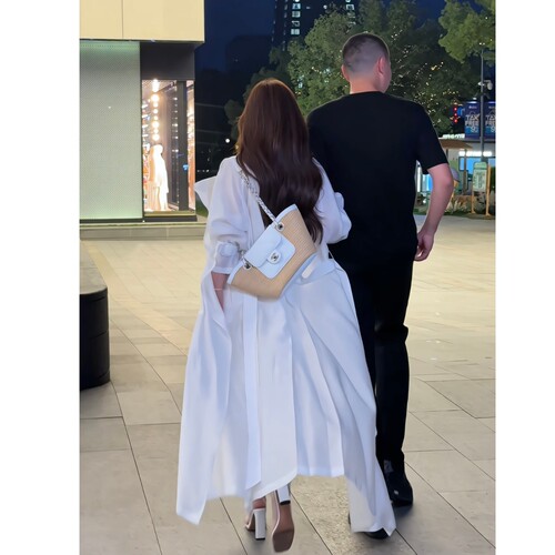 董小姐高端定制女装夏装新款气质翻领系带防晒风衣长款白色风衣