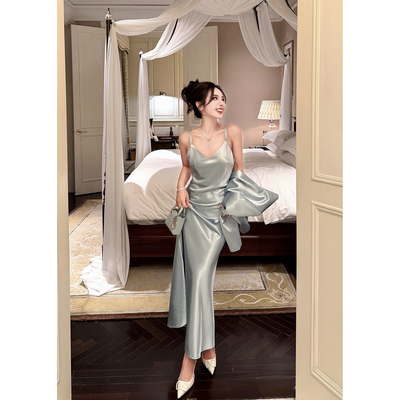 董小姐高端定制收腰鱼尾裙初夏独特漂亮小裙子女装醋酸吊带连衣裙