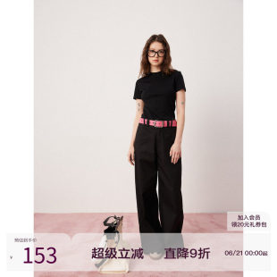 SEEKSIMPLE黑色直筒宽裤女高腰春秋纯棉西装裤子垂感宽松休闲裤