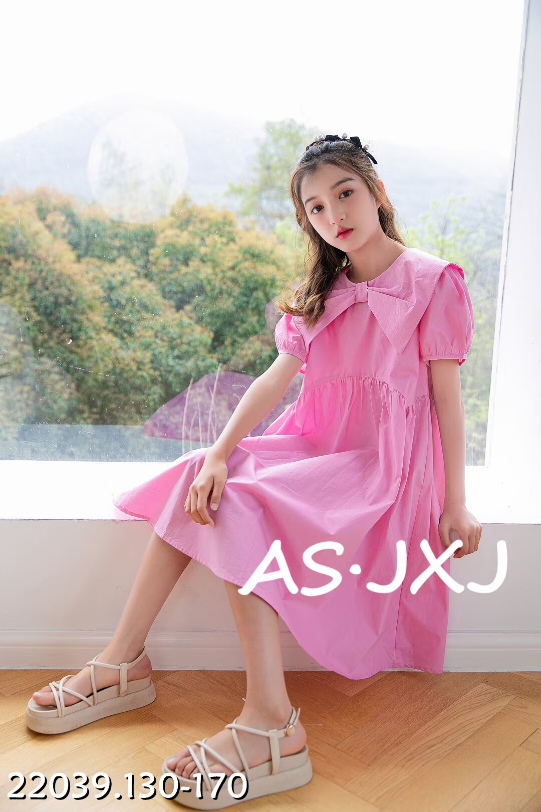 杰小杰品牌童装女大童青少年2023夏装新款翻领学院风棉布连衣裙