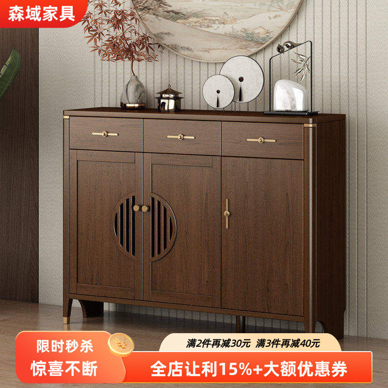 实木鞋柜新中式入户室内玄关柜家用门口大容量楼道外柜子2024新款