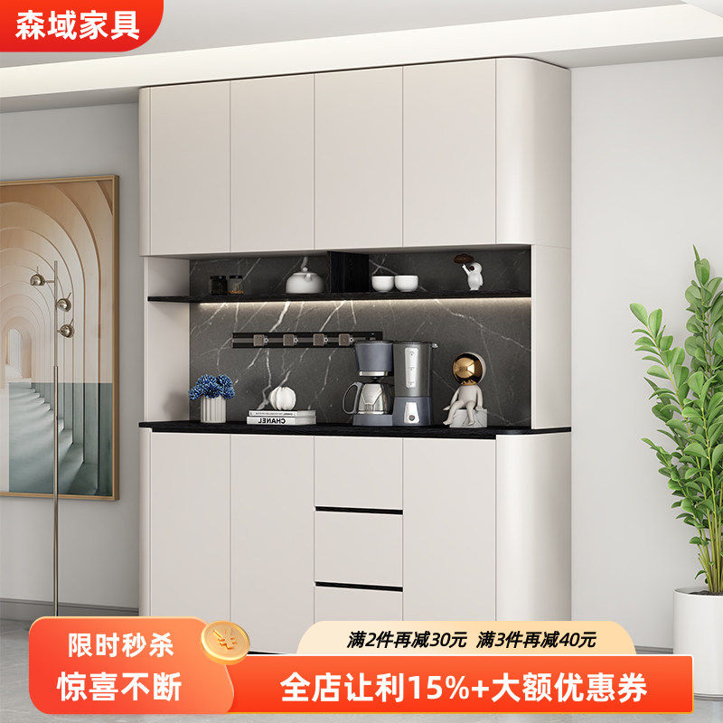 奶油风餐边柜酒柜一体靠墙置物柜全实木客厅家用储物柜厨房碗柜子