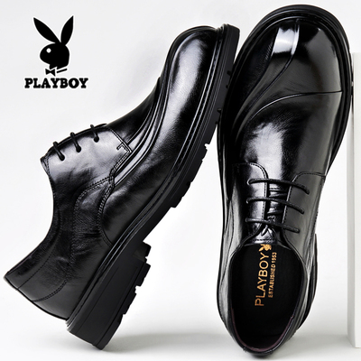 花花公子男士皮鞋真皮商务正装宽脚大头结婚新郎休闲黑色2025新款
