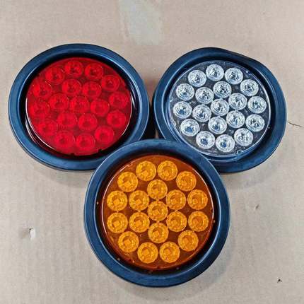 LED挂车后尾灯小三色圆尾灯转向橡皮圆形倒车灯中集大货车24V四寸