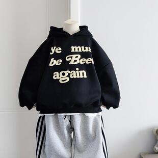 男童一体绒连帽卫衣秋冬装新款儿童帽衫潮牌童装立体发泡加厚上衣