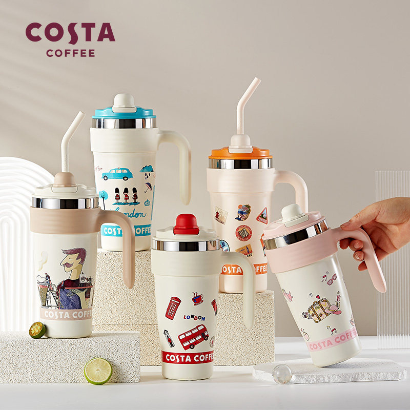 COSTA/咖世家 大容量炫彩保温杯保温壶冰霸咖啡吸管杯 1L 拿铁色