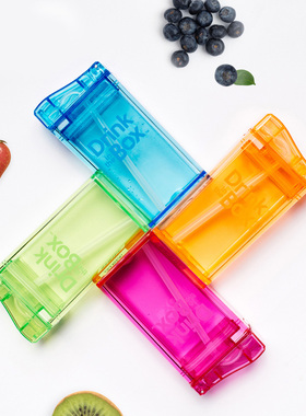 暇丝品透明儿童吸管杯果汁杯drink in the box果汁盒防漏水杯水壶
