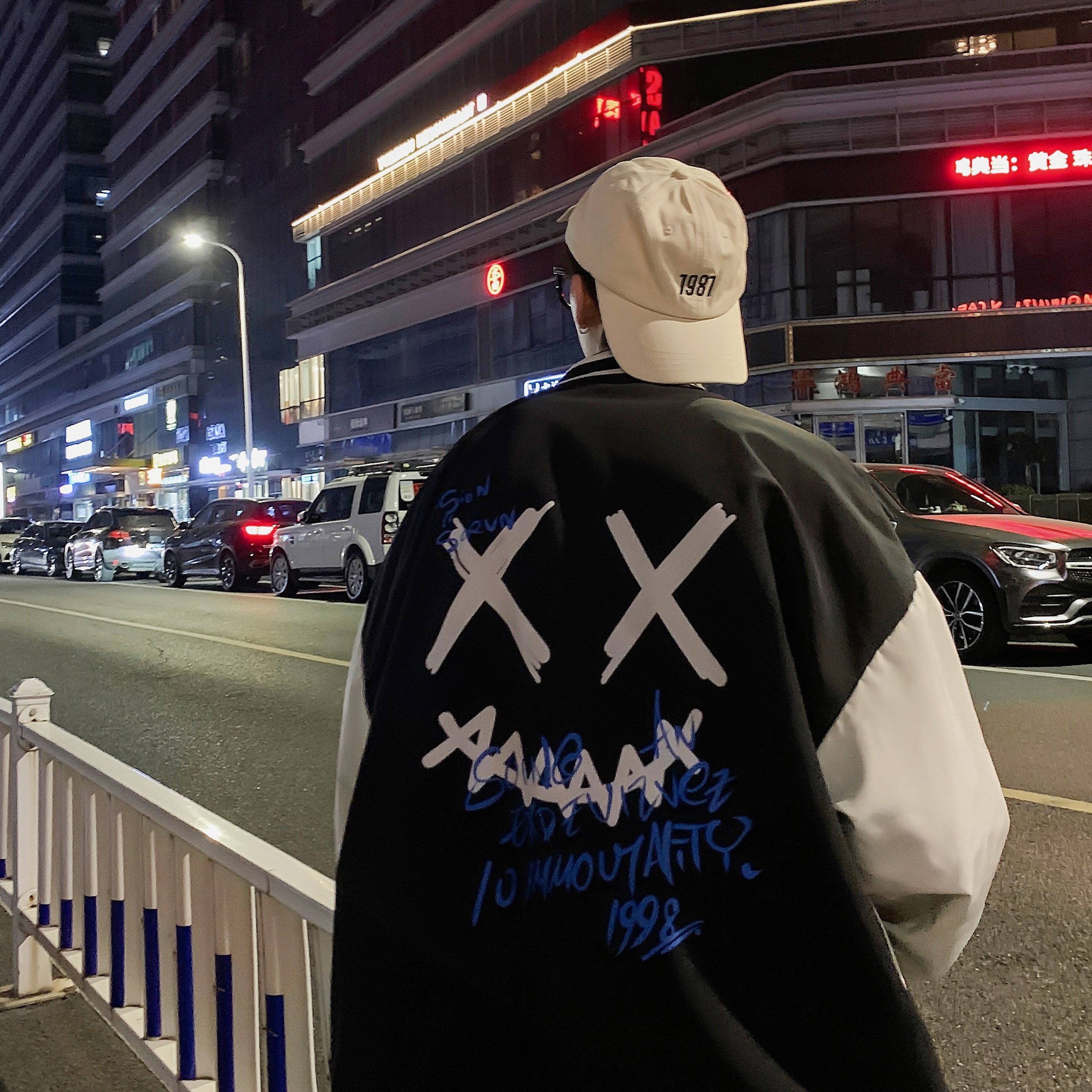 XZ301D-1-JK1008-P75新款2024恶魔印花宽松棒球夹克潮流,男装夹克,星座301D-1