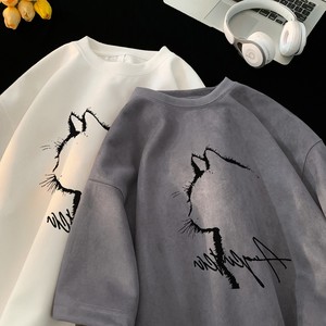 2025夏季新款麂皮绒宽松圆领短袖T恤潮流 星座301D-1-JX0960-P28，男装T恤，星座301D-1