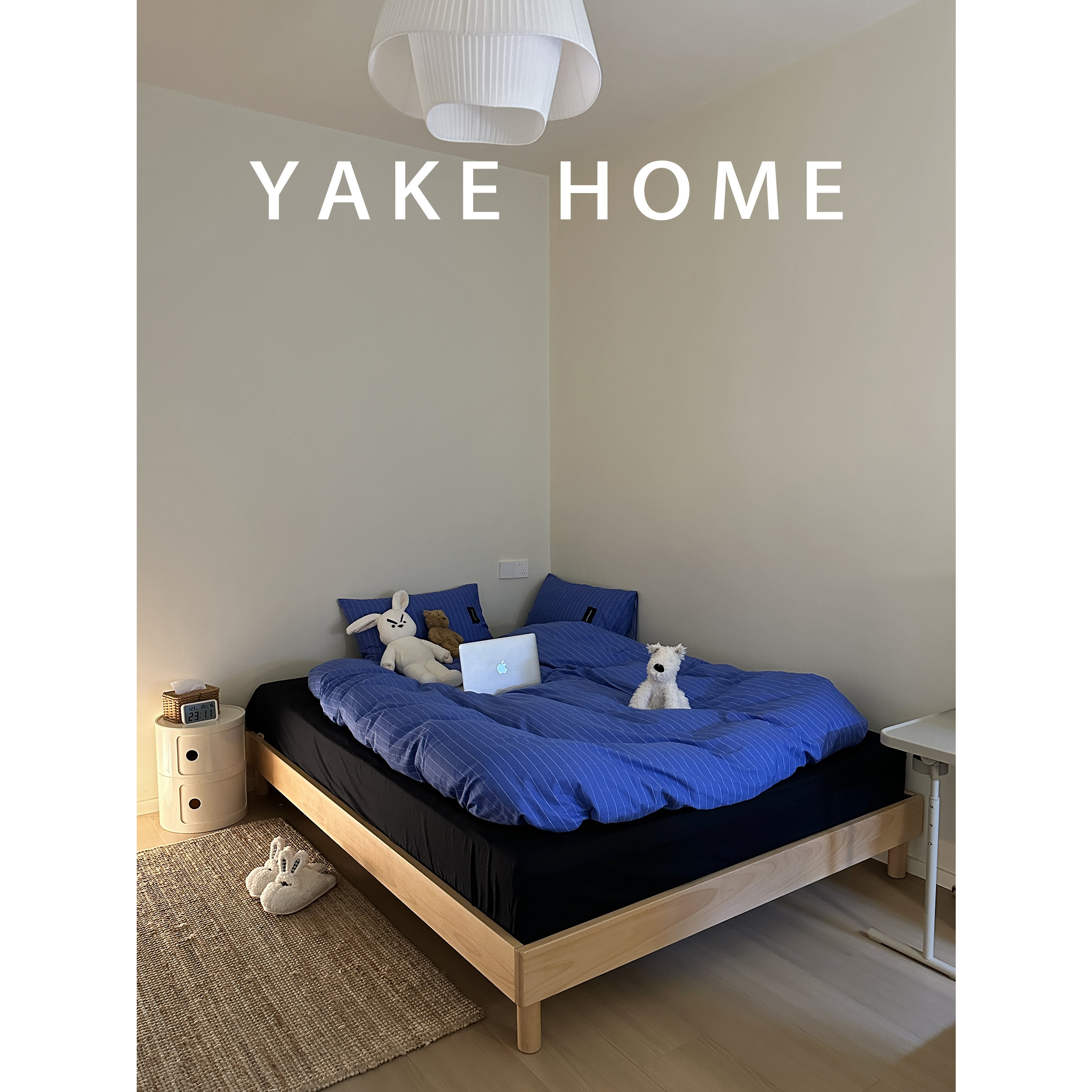 YAKEHOME【夜蚀星纱】极简约蓝色条纹全棉纯棉四件套床上床单被套