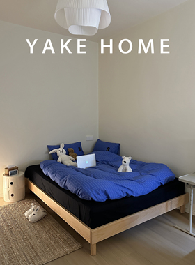YAKEHOME【夜蚀星纱】极简约蓝色条纹全棉纯棉四件套床上床单被套