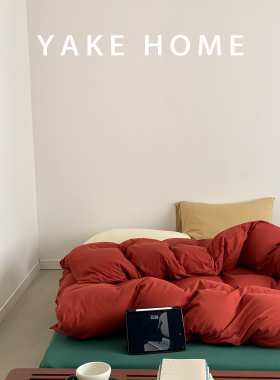 YAKEHOME【糖果人的礼物】复古撞色全棉针织棉四件套红色纯棉床单