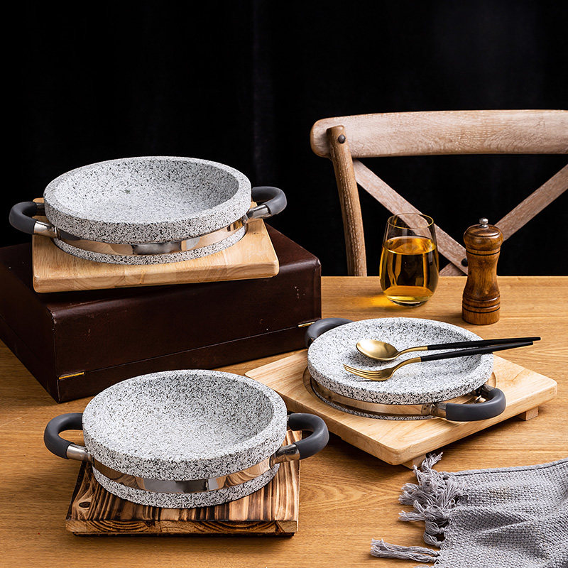 新款缘味先石锅菜天然深抗裂烤石烧韩式烤肉浅石烤盘石锅豆腐专用