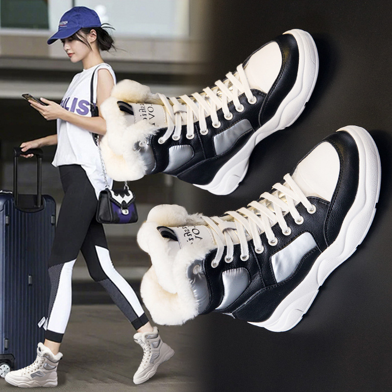 真皮羊毛雪地靴女皮毛一体加绒棉