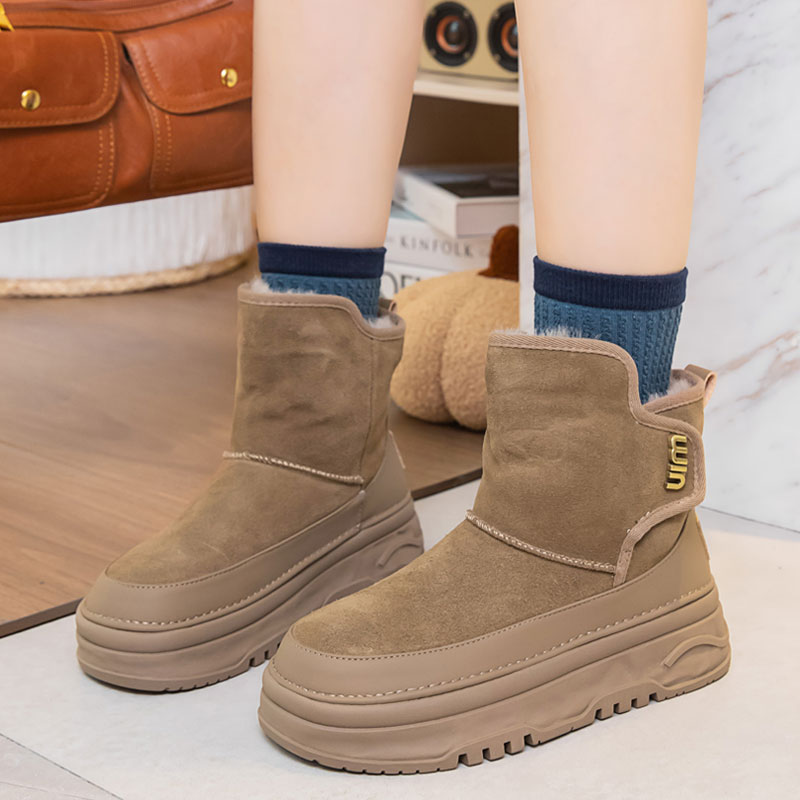 厚底雪地棉鞋冬雪地靴女牛皮短靴