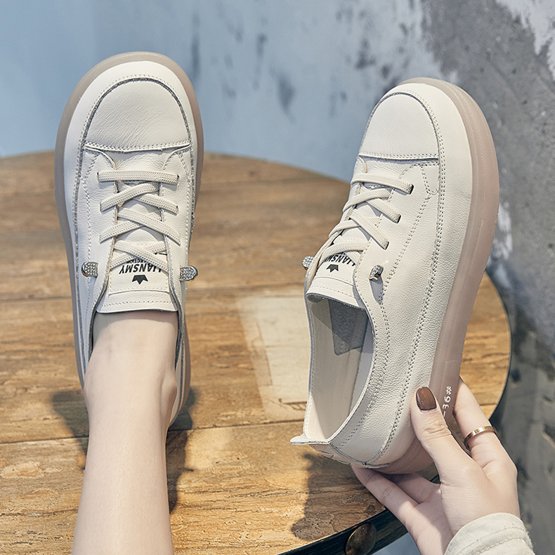 头层牛皮小白鞋女夏透气软皮板鞋