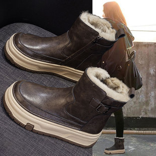 皮毛一体雪地靴女加绒加厚2025冬季新款真皮厚底防水防滑大棉短靴