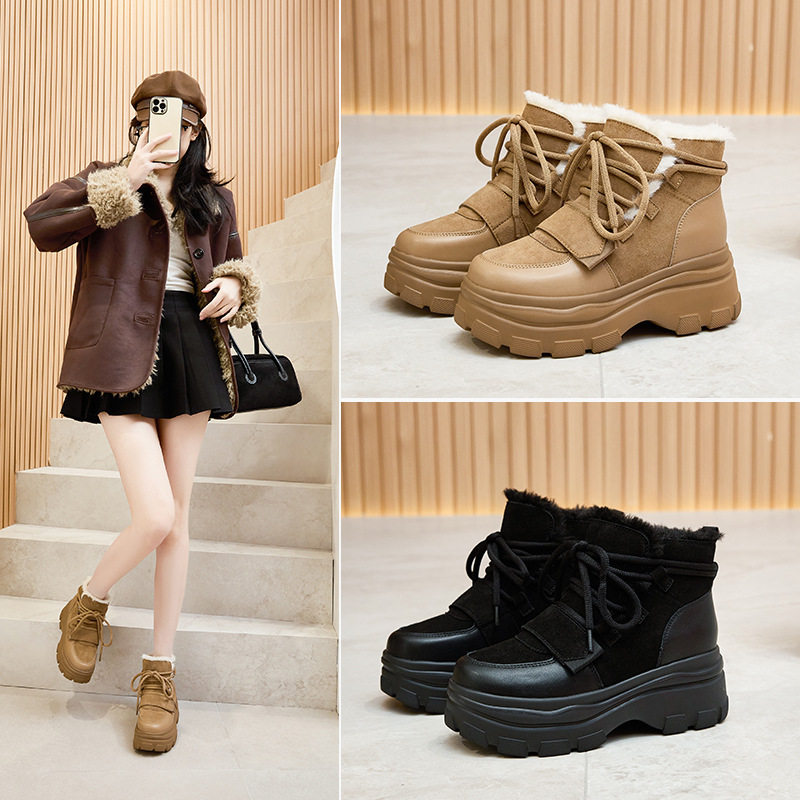 真皮厚底雪地靴女皮毛一体2025新款冬季加绒加厚保暖大棉鞋女,女鞋,时尚雪地靴,淘宝优惠券,粉丝福利购,淘宝优惠卷