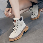 马丁靴女2025年秋季 新款 厚底真皮英伦风短靴子高帮大黄靴休闲单靴