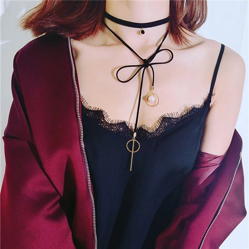 双层韩国叠戴蝴蝶结长款百搭项链