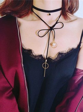 蝴蝶结双层叠戴长款脖子饰吊坠女