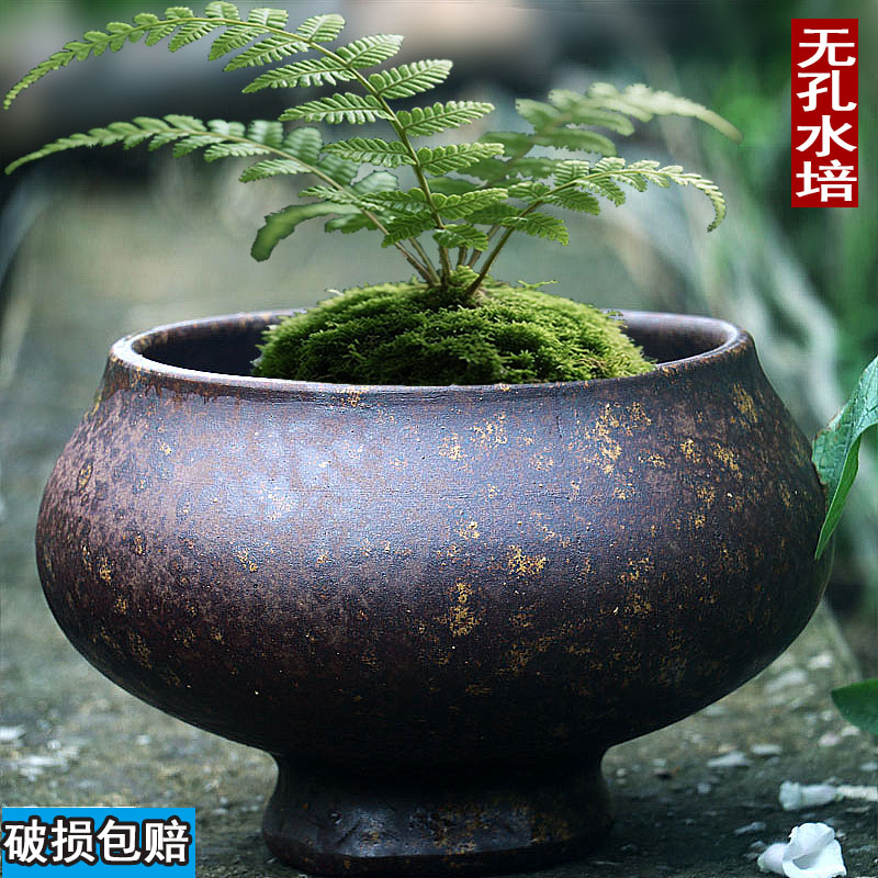 无孔水培陶瓷花盆复古铜钱草蕨类植物花盆水养竹子菖蒲花盆大口径