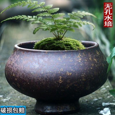 无孔水培陶瓷花盆复古铜钱草蕨类植物花盆水养竹子菖蒲花盆大口径