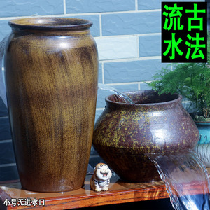 复古切割流水罐老式古法流水瀑布循环增氧流水缸室内鱼池流水陶瓷