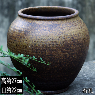 复古透气旧坛子多肉花盆大号粗陶罐民宿酒店装饰陶盆流泉枫兰花盆