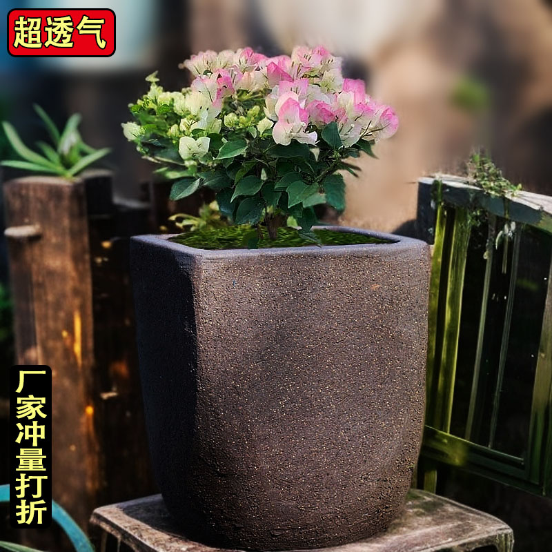 无釉透气粗陶罐花盆大口径种树盆绿植绣球月季花盆大号多肉盆素烧