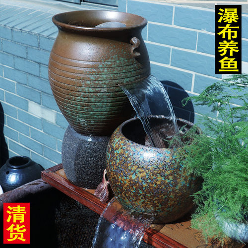 切割流水过滤罐陶瓷叠水瀑布循环增氧古法养鱼流水罐浴池流水缸大