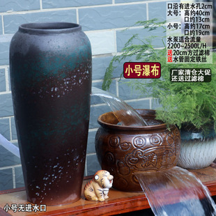 瀑布流水摆件陶瓷养鱼过滤循环增氧叠水瀑布鱼缸净水器古法缸复古