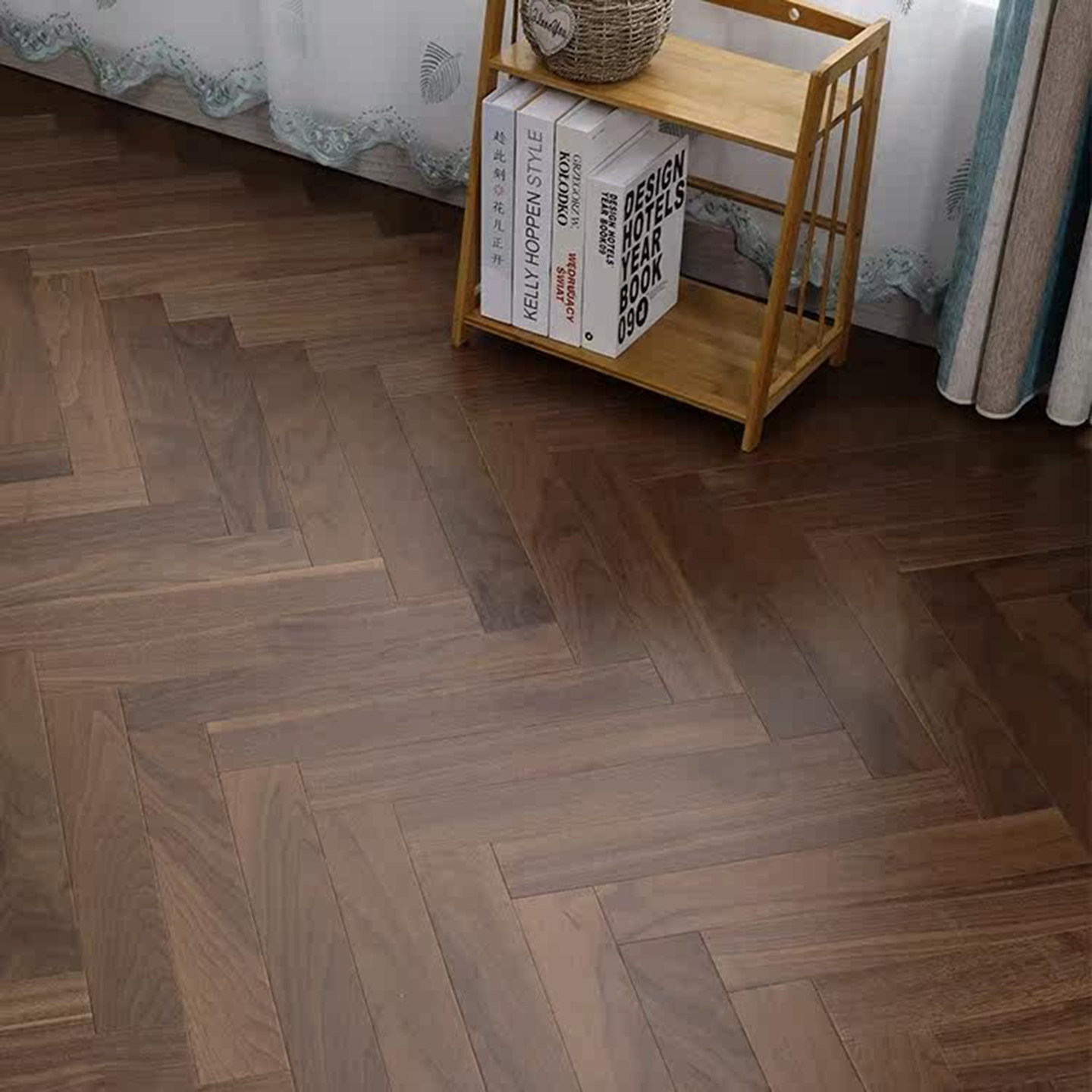 实木多层新三层全桦法式复合橡木黑胡桃人字拼鱼骨拼地热锁扣地板