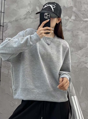 高货春款女士砂洗莫代尔空气层圆领百搭长袖宽松休闲垂感卫衣