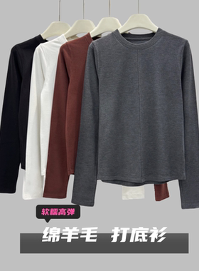 25秋冬款双面磨毛绵羊毛打底衫圆领长袖软糯高弹发热薄内搭T恤女