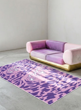 Trippy原创citypop蒸汽波海浪冲浪Y2K紫色豹纹 卧室床边客厅地毯