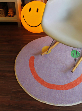 TRIPPY 原创设计 紫色笑脸 客厅卧室书房地垫 可爱仿羊绒圆形地毯