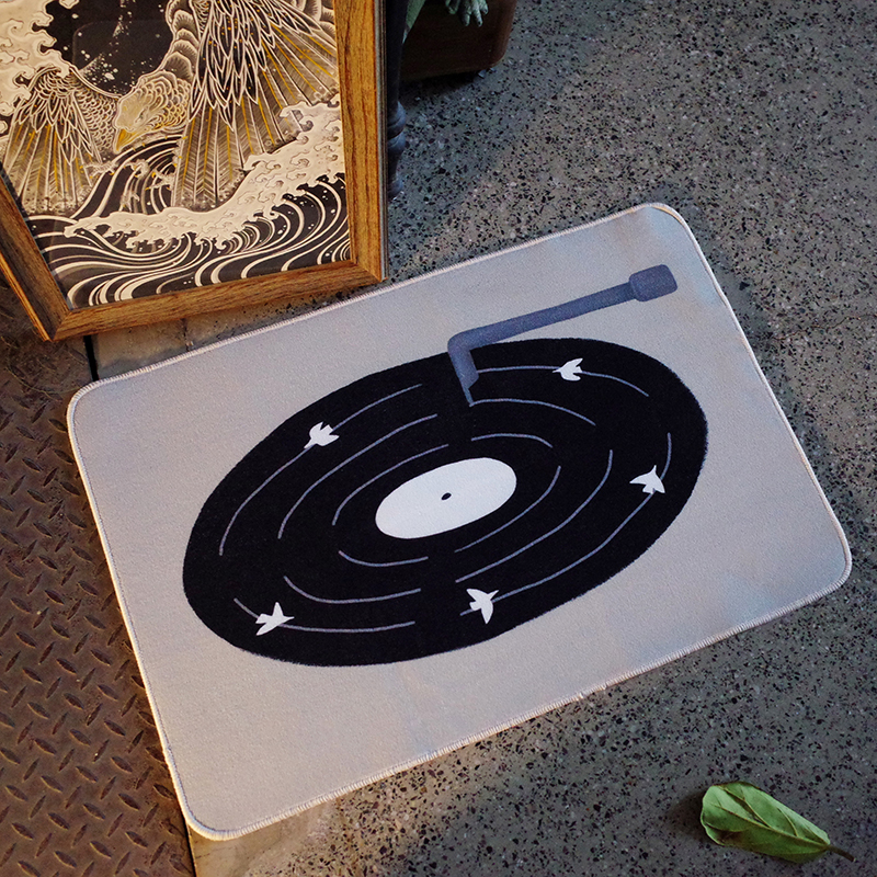 TRIPPY 原创设计 飞鸟唱片 复古黑胶 客厅地垫入户门垫 圈绒地毯