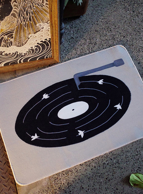 TRIPPY 原创设计 飞鸟唱片 复古黑胶 客厅地垫入户门垫 圈绒地毯