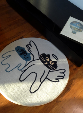 TRIPPY原创设计 手绘简笔画涂鸦 天使猫 客厅卧室仿羊绒圆形地毯