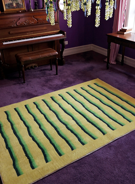 TRIPPY原创小众设计 极简约抽象艺术波普条纹 客厅黄色仿羊绒地毯