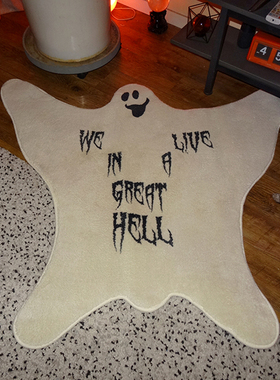 TRIPPY原创设计 活在伟大的地狱 白色幽灵 地垫 仿羊绒异形地毯