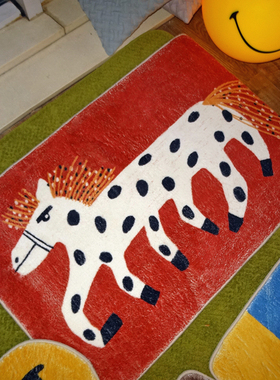 TRIPPY原创设计 六条腿的马 圆点 涂鸦艺术客厅卧室 仿羊绒红地毯