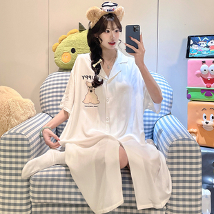 衬衫 性感睡衣女夏莫代尔薄款 带胸垫中长款 家居服2026新款 睡裙 短袖