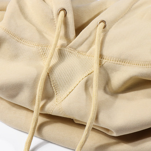 s码 男装 小码 外贸杏色设计感300g重磅连帽卫衣纯色加厚小众情侣款