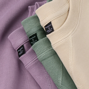 s码 男装 浅紫淡紫倒三角卫衣纯棉纯色厚实小码 外贸340g重磅美式